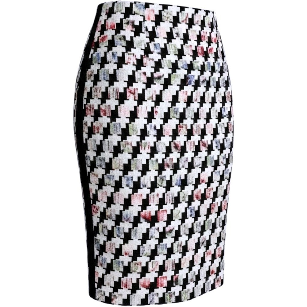 White House Black Market Multicolored Houndstooth Pencil Skirt Size 4